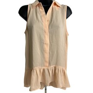 Catherine Malandrino Blouse Womens Medium‎ Peach Sleeveless Ruffle Hem Sheer Top